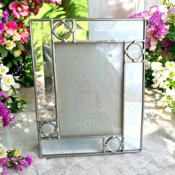 Geometric Glass & Metal Picture Frame 5" x 7" - Picture 1 of 13
